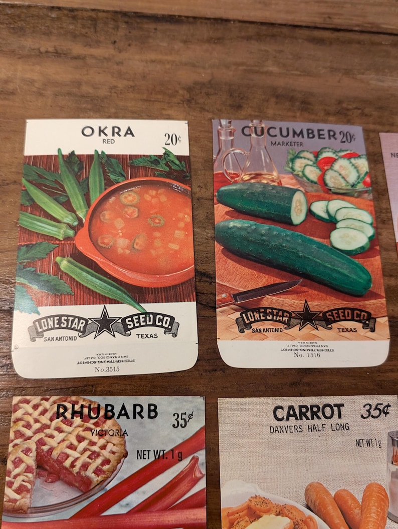 70s 80s Old & Original Pumpkin, Rhubarb, Tomato, Okraseed Packets ...