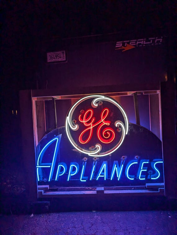 Original 1940s GE Appliances Double Sided Porcelain Neon