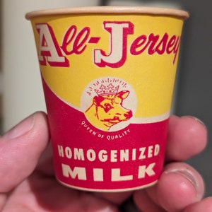 NOS 1960's All Jersey Milk  Cup - Dixie Cup Brand - Old & Original Sample Cup - Cow with Crown