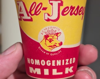 NOS 1960's All Jersey Milk  Cup - Dixie Cup Brand - Old & Original Sample Cup - Cow with Crown