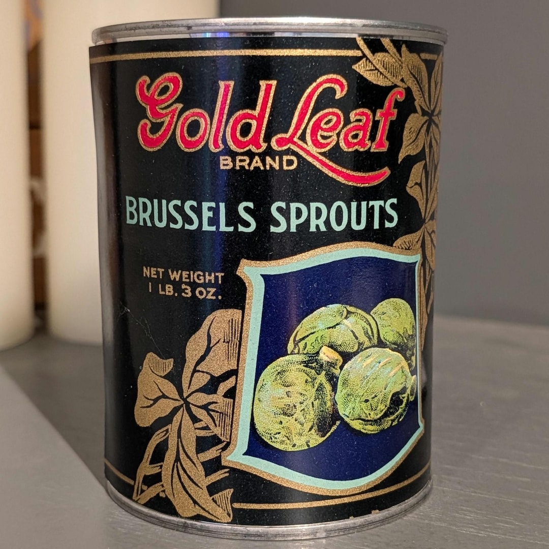 Sprouts Label 1920's Gold Leaf Brand Brussel Sprouts Autumn Vignette Can Label on Can ...