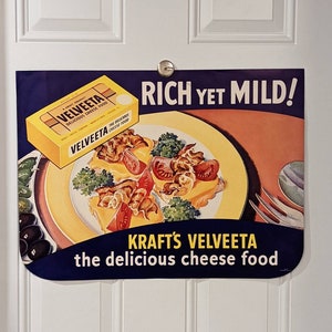 1940&#39;s Kraft Velveeta Philadelphia Cream Cheese Pimento Cheese Sign - Old & Original Grocery Signs