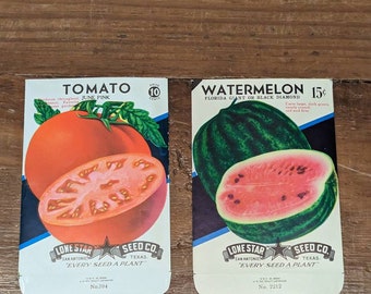 1970s Old & Original Watermelon or Tomato Brand Seed Packets - Lone Star Seed