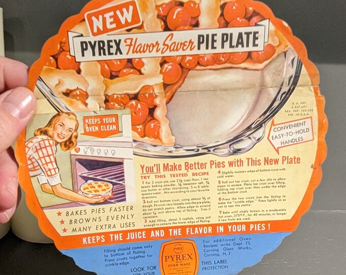 1940s Pyrex Pie Plate Sales Decal Original Pie Plate Insert Etsy