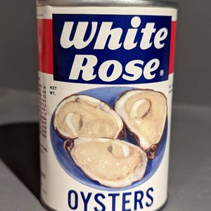 1970er Jahre White Rose Oysters Dose altes Dosenetikett auf Dose - Elizabeth, New Jersey
