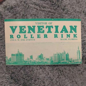 Etichetta per pista di pattinaggio Venetian Roller Rink degli anni '40 - Vecchia e originale - Adesivo vintage da viaggio o valigia Miami, Florida
