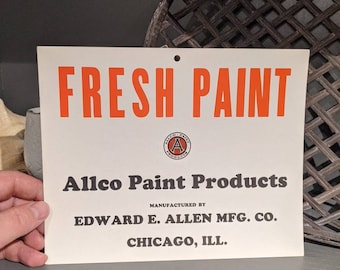 Original 1930's Allco Allen Mfg. Paint Products Paint Wet Paint  cardboard sign - Vintage  Chicago
