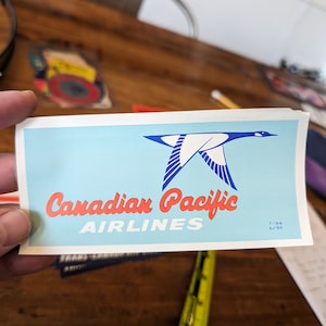 1950&#39;s 1959 Canadian Pacific Airlines  Gummed Label - Old & Original -  Vintage Travel or Suitcase Decal