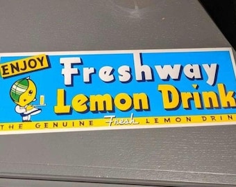Original 1950's Freshway Lemon Drink Poster- Art Deco Kitchen Sign Soda Fountain - "Lemon-Ann"