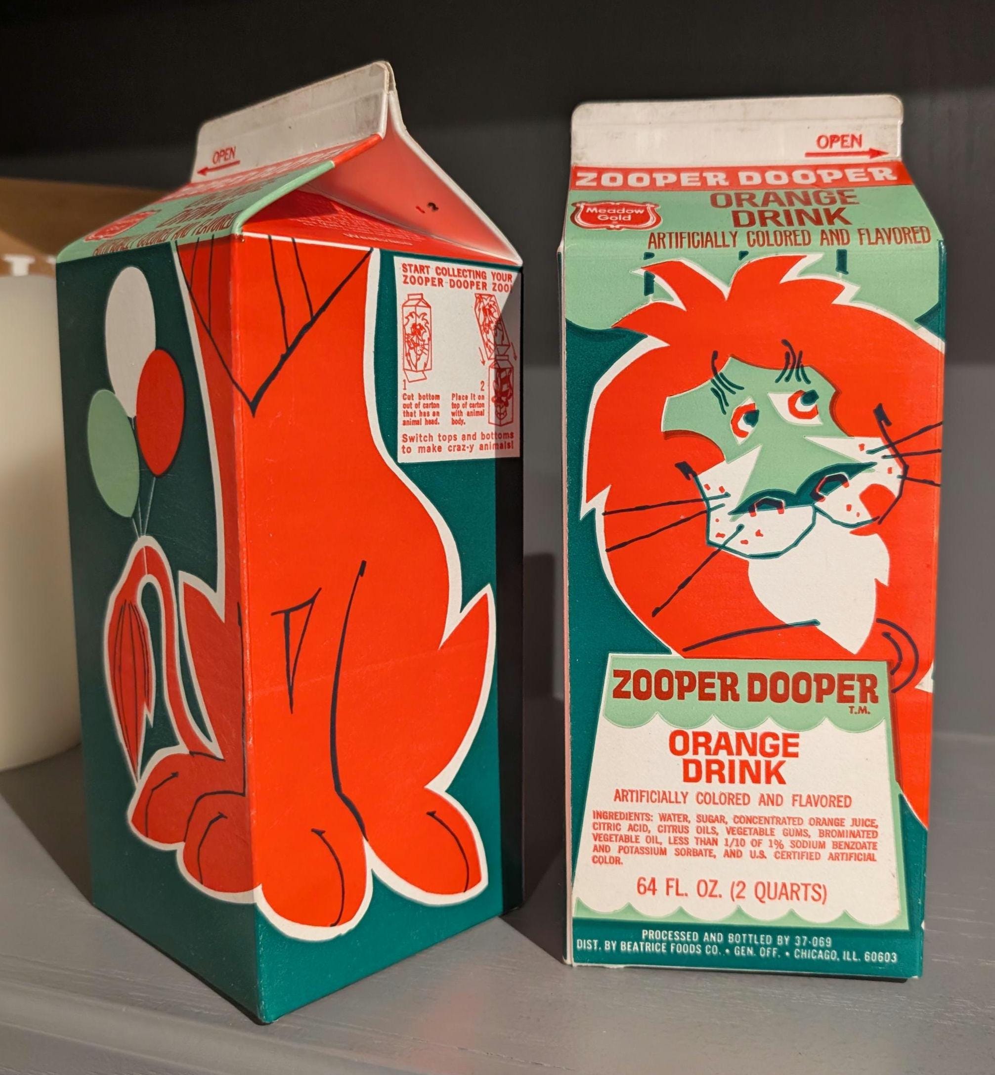 NOS 1960's Meadow Gold Zooper Dooper Orange Drink Dairy Milk Waxed