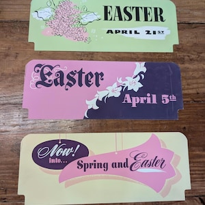 Carte originale de signe de prix vintage fleurs de Pâques des années 50-60 - recto-verso - présentoir de magasin de détail au choix