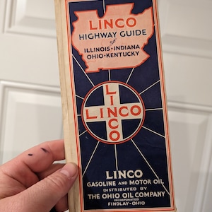 1930 Linco Ohio Oil Company wegenkaart van Kentucky, Illinois, Indiana, Ohio, 1935, oud en origineel - vintage kaart