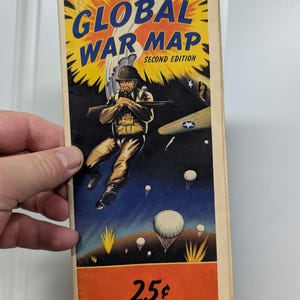 1940er Rand McNally Global War Map Straßenkarte des Zweiten Weltkriegs Alte & Original Vintage-Karte von 1943