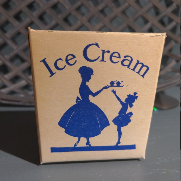 NOS Generic 1940's Ice Cream Container Box - Blue White Ice Cream Sundae Half Pint