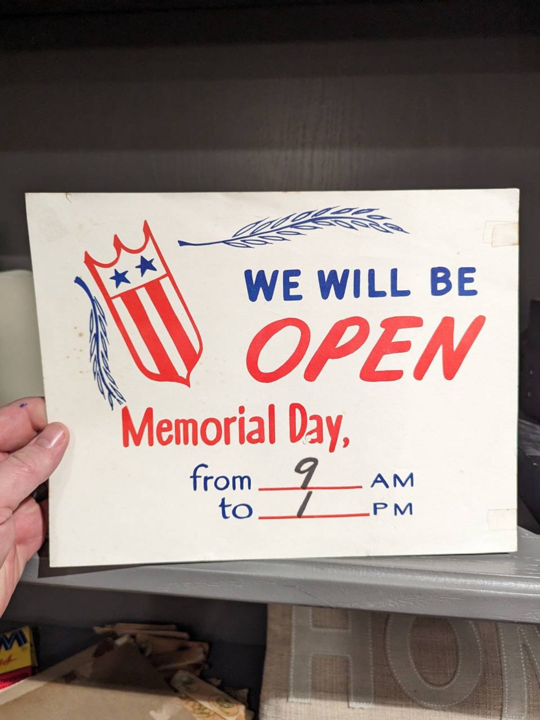 Original 1940's Open Memorial Day Store Hours Cardboard Sign Vintage Etsy