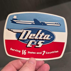 Etiqueta adhesiva original de Delta Airlines Air C&S Airlines de los años 50 - Calcomanía vintage para maletas o artículos de viaje