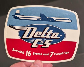 1950s Delta Airlines Air C&S Airlines  Gummed Label Original -  Vintage Travel or Suitcase Decal