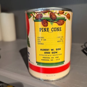 1950’s Pine Cone Tomatoes Can Label on Can Original Vintage Preston