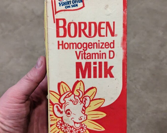 NOS 1980's Borden's Milk Vitamin D Waxed Milk Carton or Container Elsie
