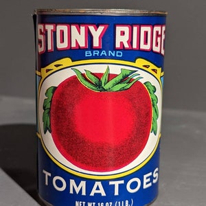 Vintage 1960s Stony Ridge Tomatoes can Food can label on can - Cross Roads Canning, Berkeley Springs West Virginia