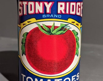 Vintage 1960er Jahre Stony Ridge Tomaten Dose Essen kann Etikett auf Dose - Cross Roads Canning, Berkeley Springs West Virginia
