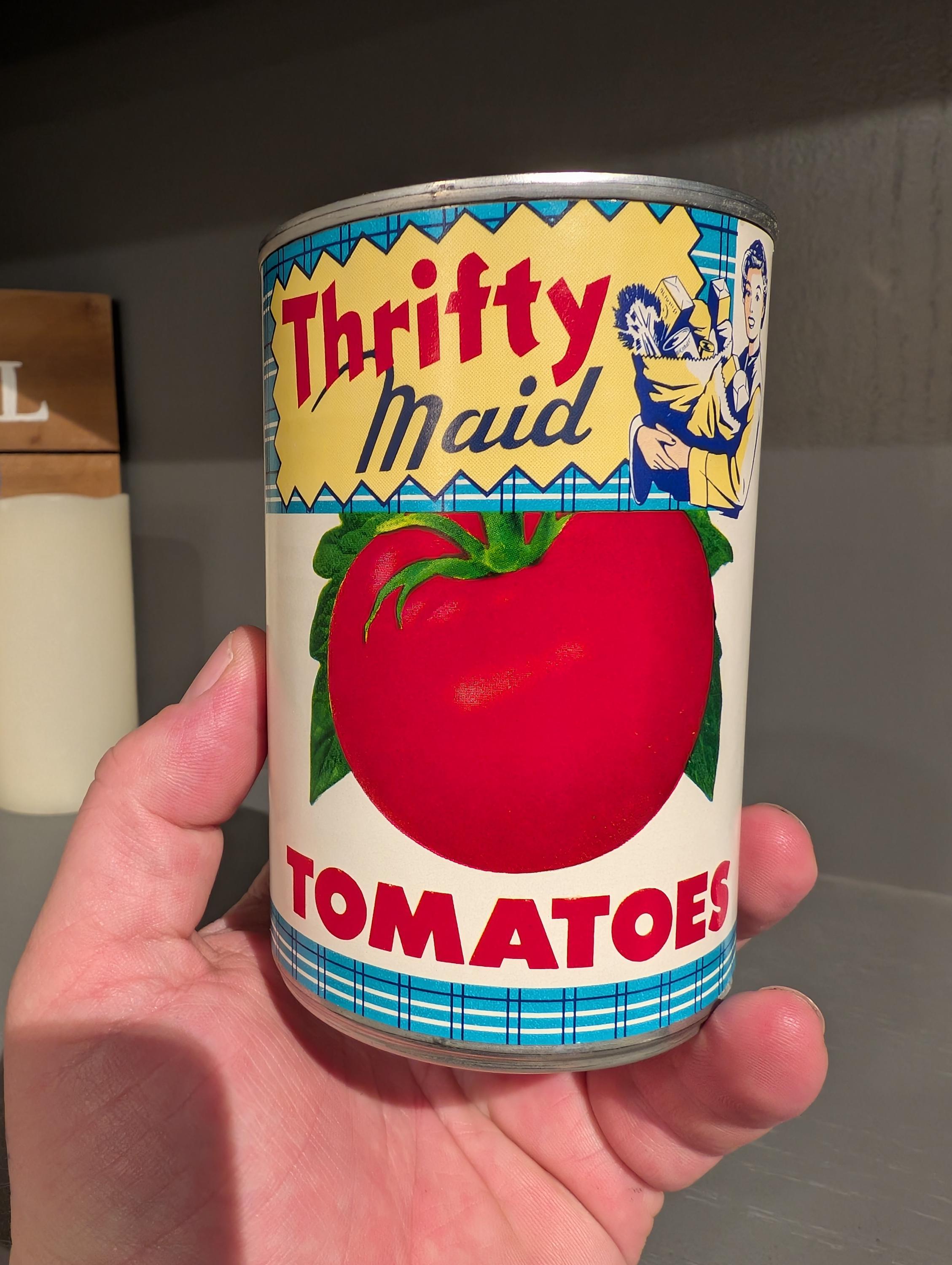 Vintage 1960s Thrifty Maid Tomatoes Can Food Can Label on Can