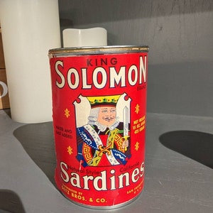 1936 1930s King Solomon Sardines old can label on can - Getz Bros, San Francisco