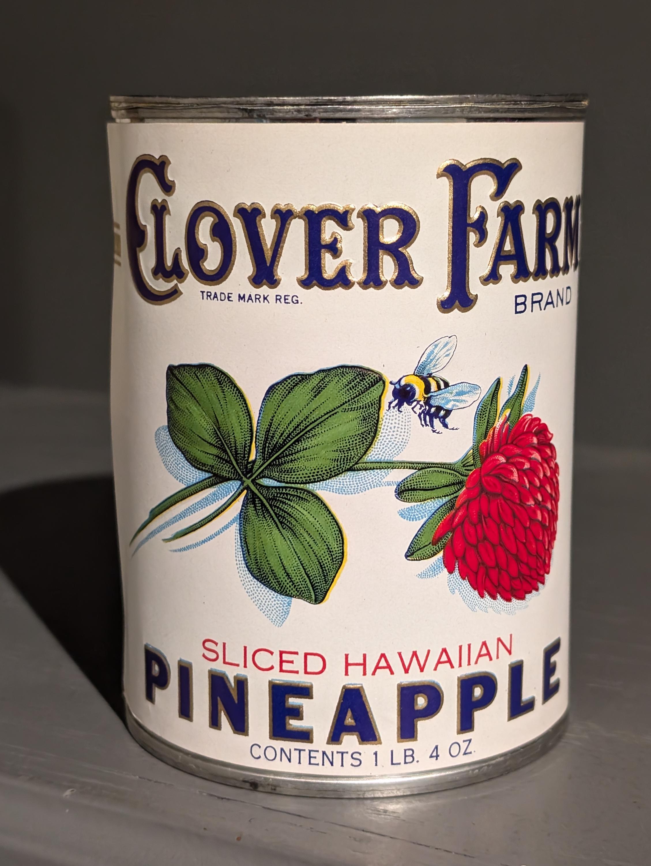 1940's Clover Farm Crushed Pineapple Can Label on Can Kitchen
