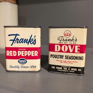 1960er Jahre Old & Original Frank Red Pepper ODER Geflügel Gewürz Gewürz Gewürzdose aus Metall - Ohio CHOICE
