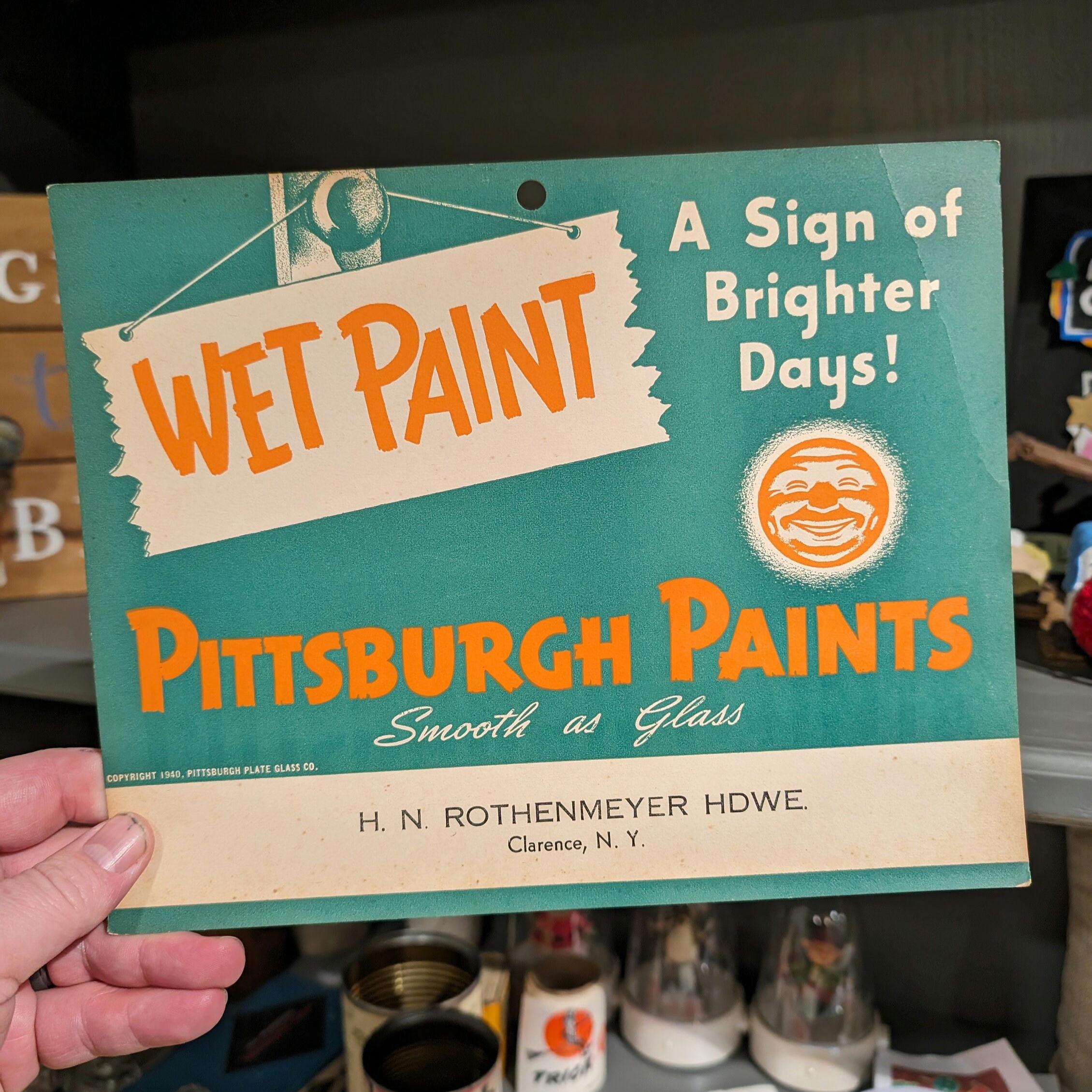 ヴィンテージCaliformia Paints-Stains 看板 Original 1940 Pittsburgh Paints WET PAINT Cardboard Sign - Vintage
