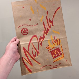 1990s McDonalds Restaurant Bag Sign - Old Original Fast Food Bag - 1991 Version - Large Size NOS