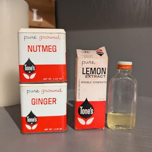 1960er Jahre Old & Original Tones Gewürz Gewürz Gewürzdose WAHL Muskatnuss, Ingwer oder Zitronenextrakt