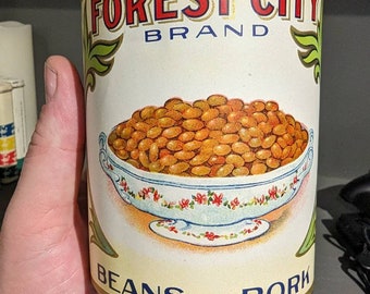 1940's Forest City Pork & Beans can label on can Original Allen Bros., Omaha, Nebraska