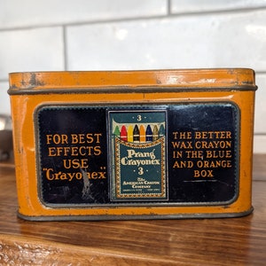 Original Vintage 1920s/30s Old Faithful Hygenia Prang Blackboard Crayons /Chalk Metal Tin - Old Office Supplies - American Crayon