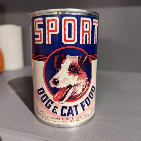 1940's Sport Dog Food can label on can Sport Dog & Cat  Seattle, Washington