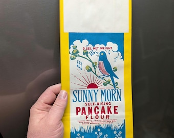 Old & Original 1950's Sunny Morn Pancake Flour Paper Sack Vintage Superior Food Products, Findlay, OH
