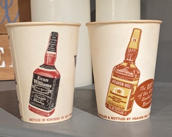 NOS 1960's Evan Williams or Heaven Hill Bourbon-like Dixie Cups - Old & Original waxed paper cups - Original Vintage