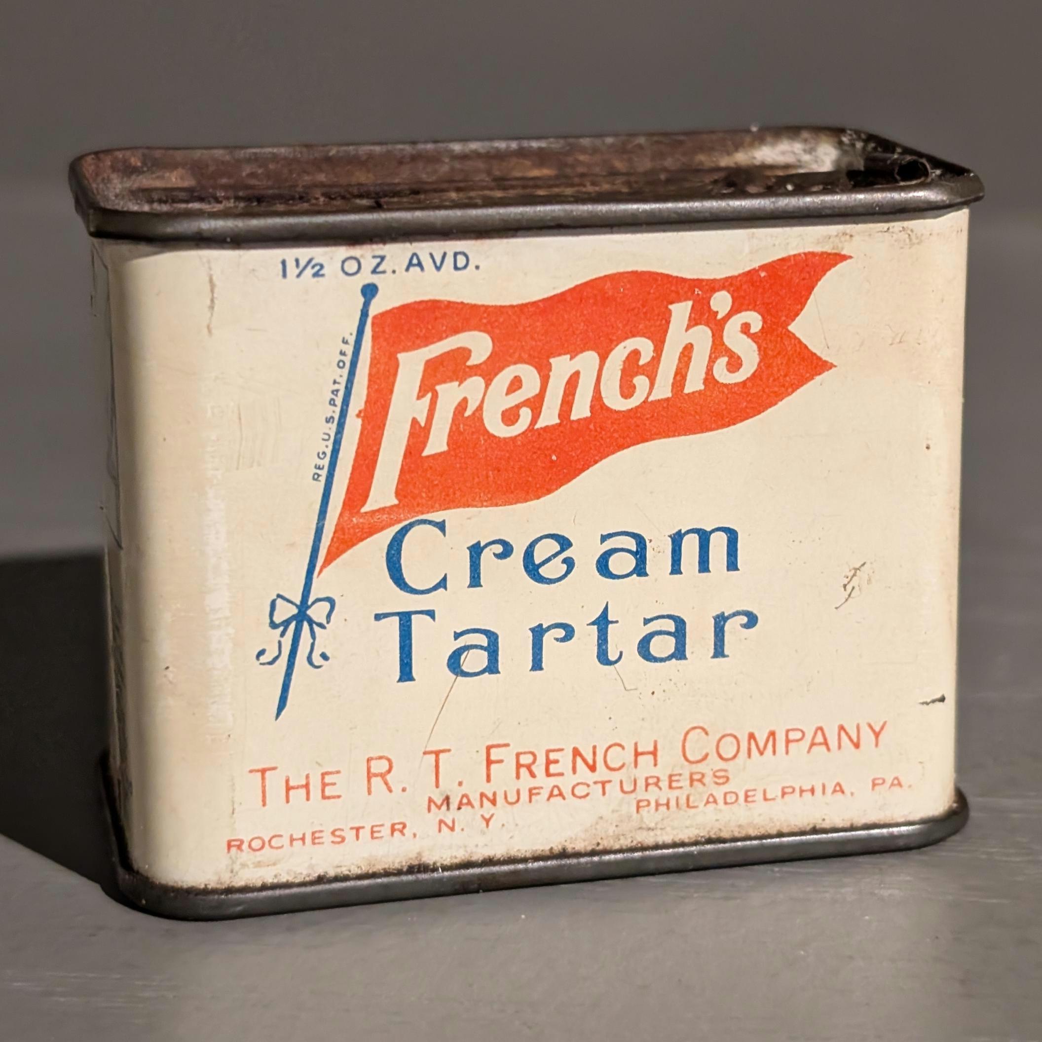 1930s Old & Original French's Cream Tartar Metal Spice Tin - Vintage Kitchen Tin