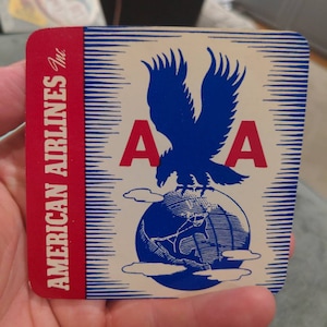 Etichetta gommata American Airlines degli anni '40 - Vecchia e originale - Decalcomania da viaggio o valigia vintage