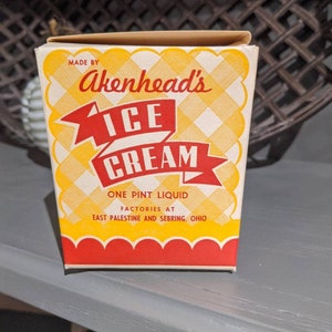 NOS 1950's Arkenhead's Ice Cream Ice Cream Container Retro Pint East Palestine and Sebring Ohio image 1