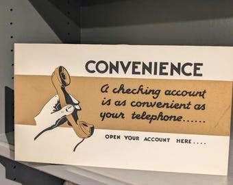Original 1960s Bank By Phone  Vintage Bank Sign - Thick Crescent Board Silkscreen Sign