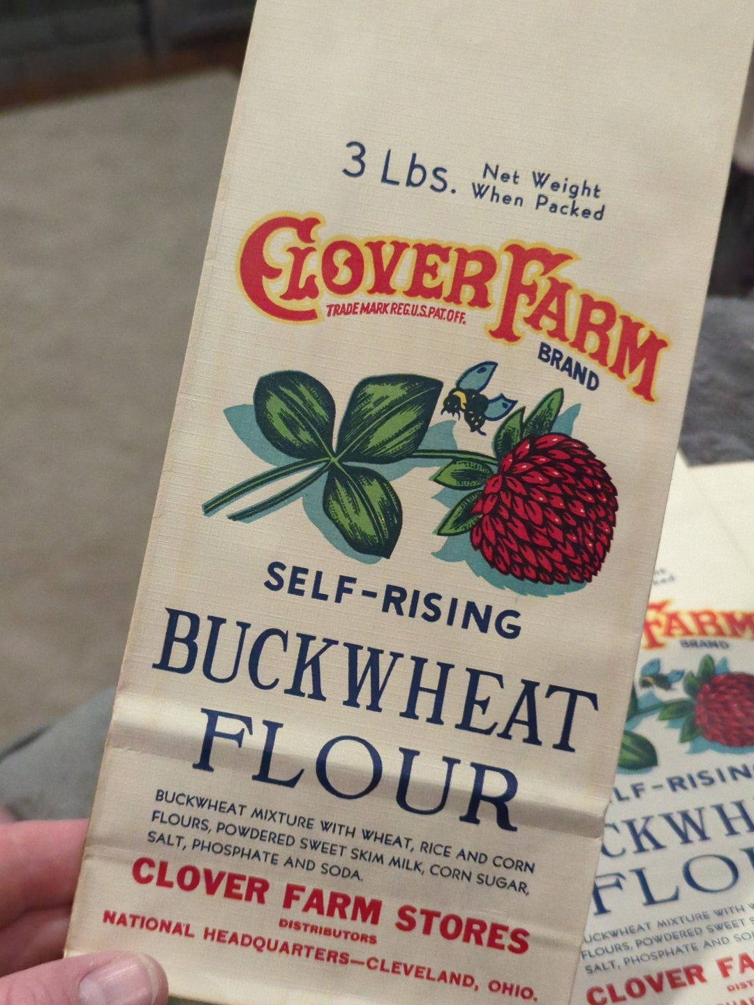 Old & Original 1940's Clover Farm Stores Buckwheat Pancake Flour Paper Sack Vintage Cleveland