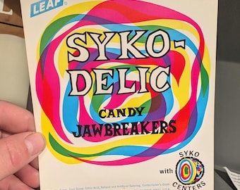 NOS 1960er Jahre Leaf Syko-Delic Candy Jawbreakers Kaugummiautomat Preis Schild - Pappe - Original Vintage Süßigkeiten Automat Schild