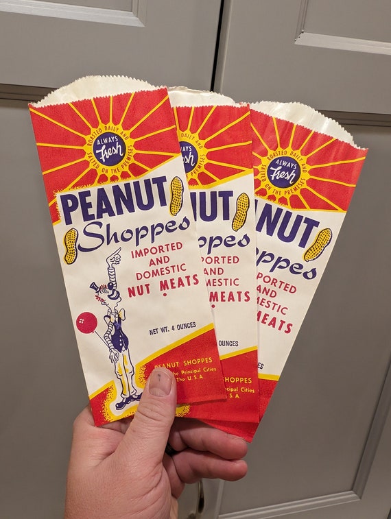 Old Unused Vintage 1940s/50s The Peanut Shoppes Fresh Roasted Peanuts Bags - Old - Original