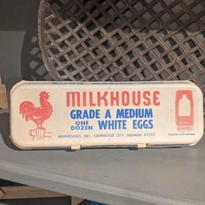 1970's/80s Miller Millhouse Farm Scene Fresh  Eggs Dozen Carton Kitchen Display - Old & Original Indiana