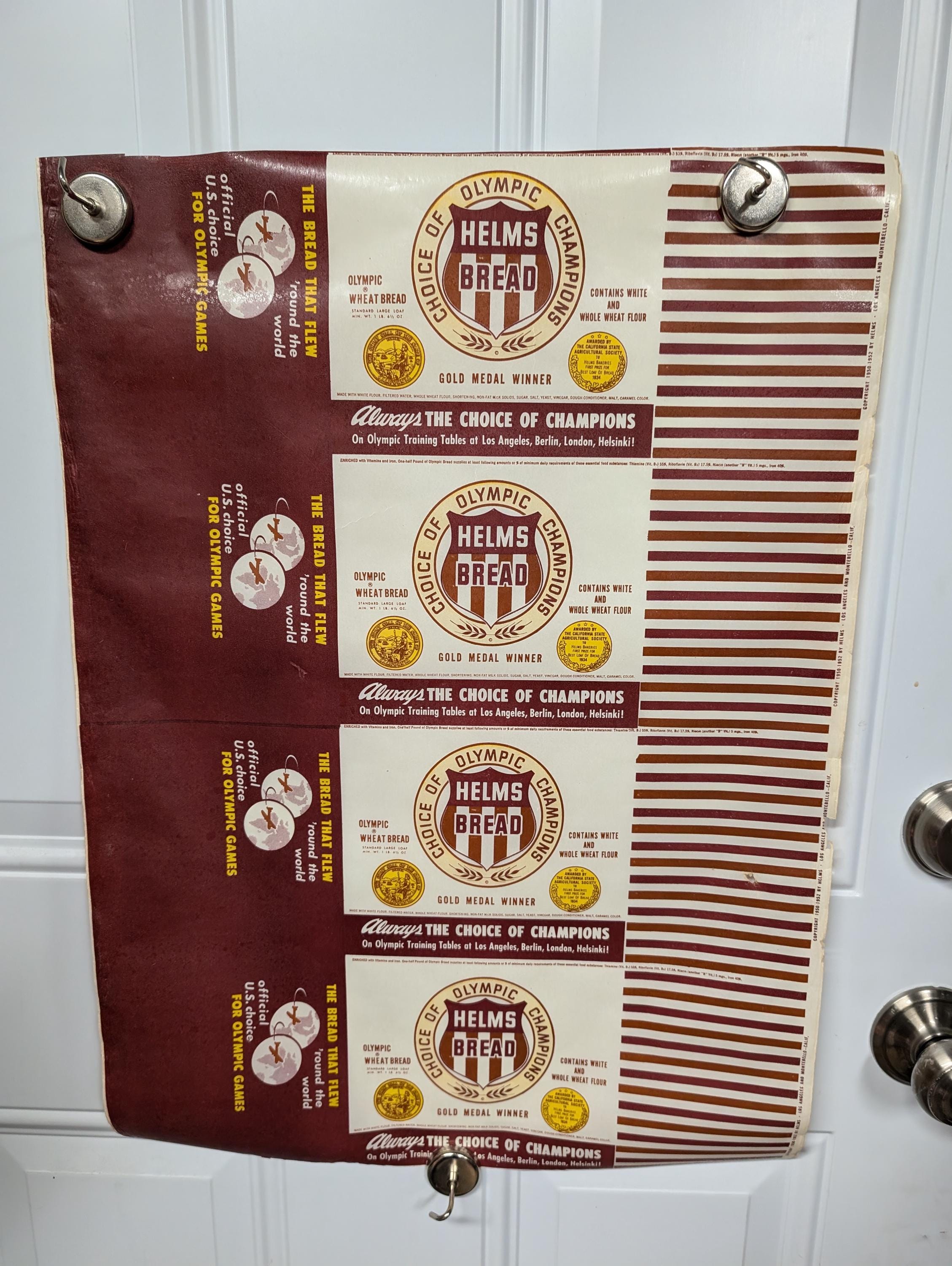 Helms Rir Paper Original 1940's Helms Olympic Bakery Waxed Paper Wrapper - Original ...