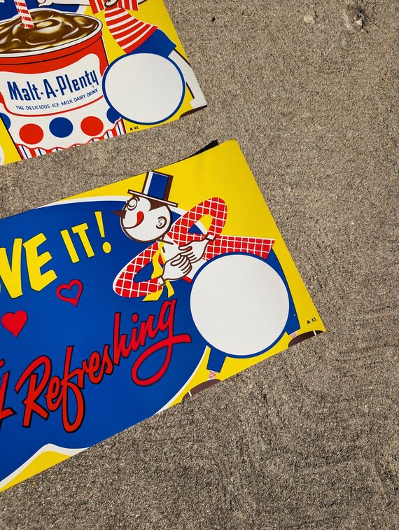 1960's Malt-a-plenty Ice Cream Poster Sign - Old Soda Fountain