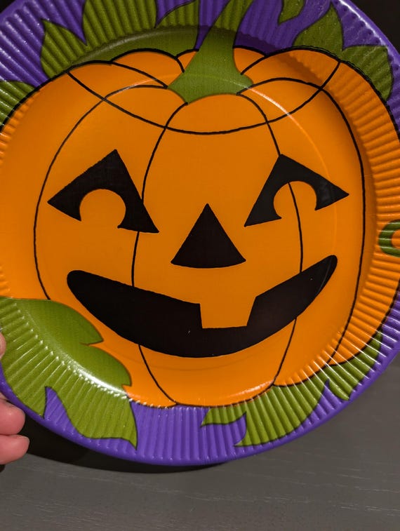 Assiette à Salade Citrouille Halloween - Plat à Fruits Orange 29,5 Cm, Motif Lanterne - Pour Fêtes Et Décorations