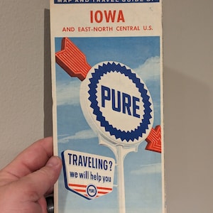 1960's Pure Oil Company Straßenkarte von Iowa Old & Original