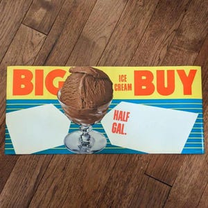 NOS 1950&#39;s 60s Chocolate Ice Cream Best Buy Diner Grocery Sign - Old & Original